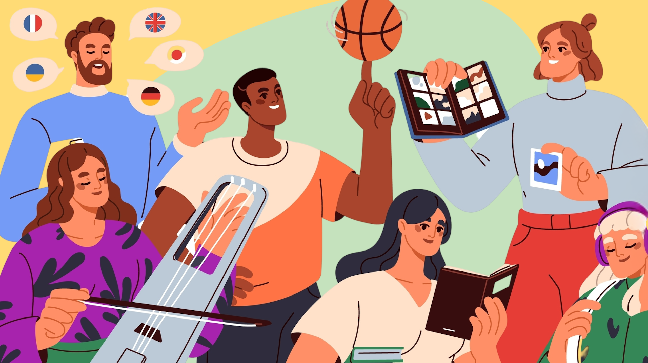 Illustration de gens exerçant plusieurs hobbies