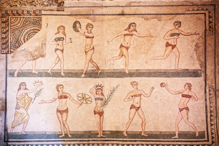 Roman mosaics discovered in Sicily show women playing different sports.