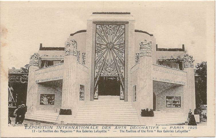 Postcard of the pavillion created by Galeries Lafayette.