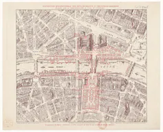 Map of Paris showing the space occupied by the exhibition, which included streets and boulevards, as well as part of the River Seine.