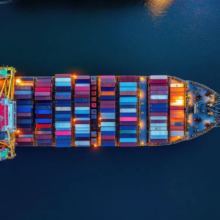 Large cargo ship from above