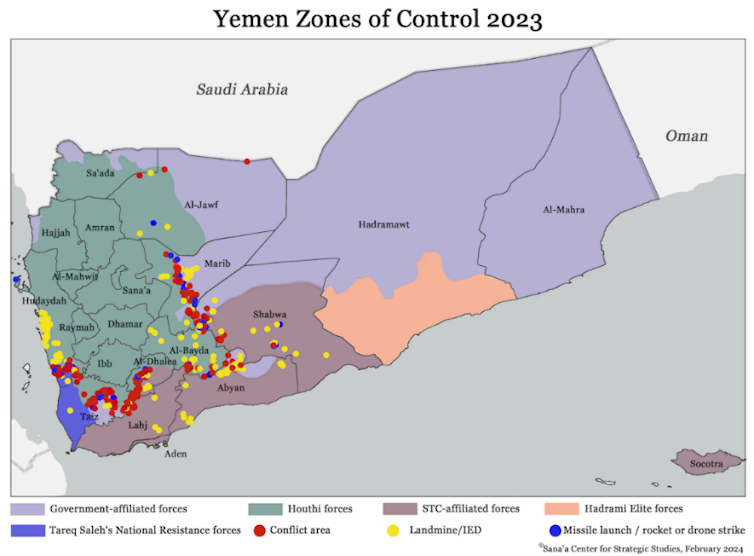 Yemen: How Houthis bureaucracy a technology of opponents 1 Yemen Map Detailed fractions in presence (March 2024)