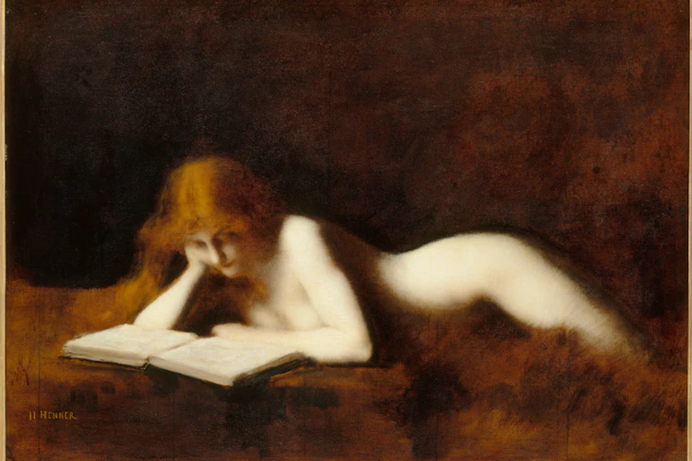 Pintura de una mujer desnuda leyendo.