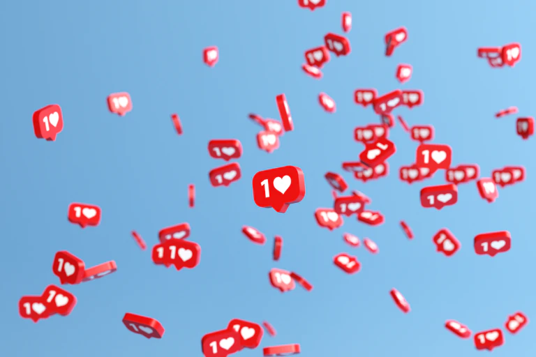 dozens of red rectangles with a numeral one and heart symbol appear to float in the air