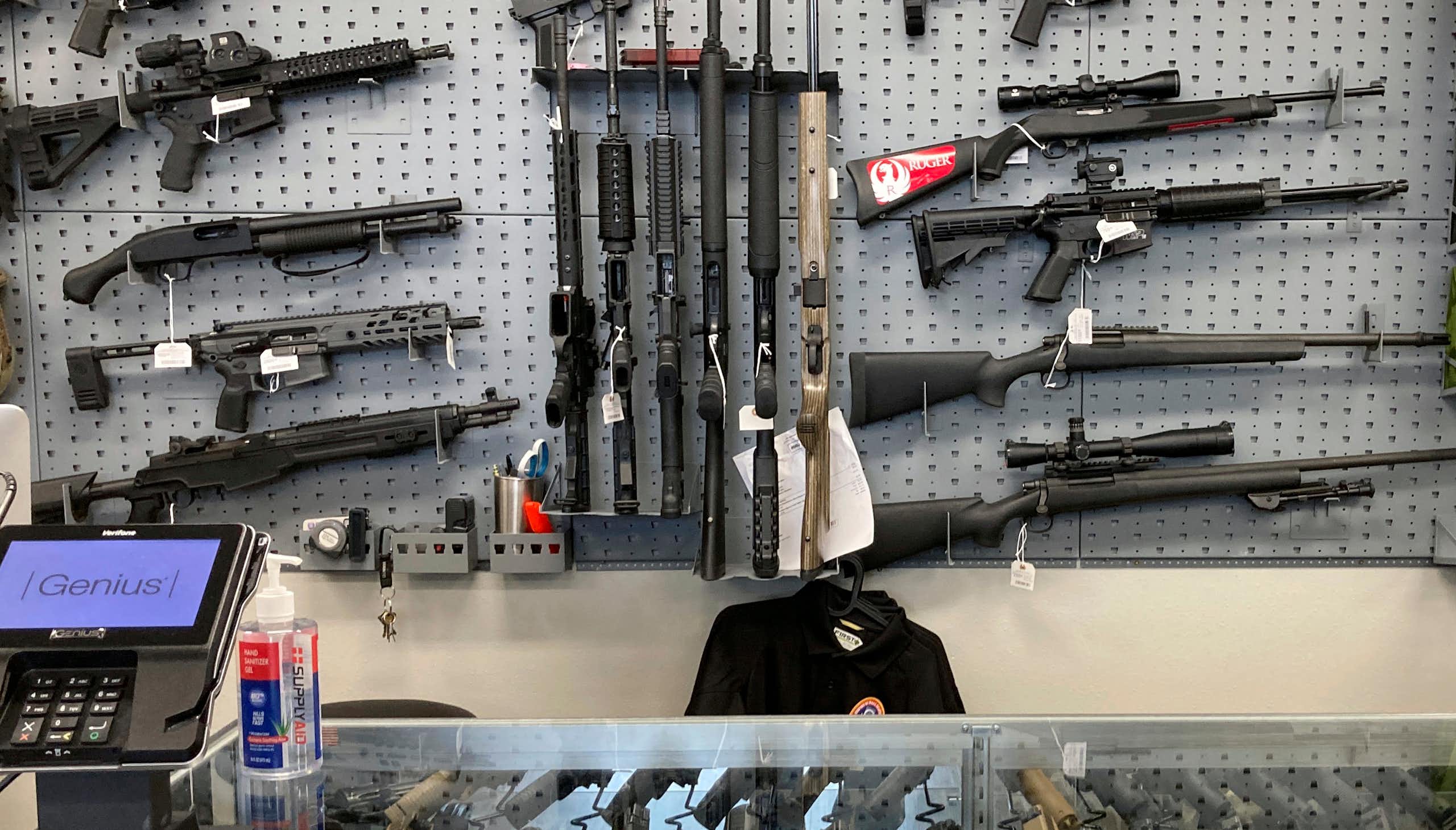 Rifles for sale on a wall