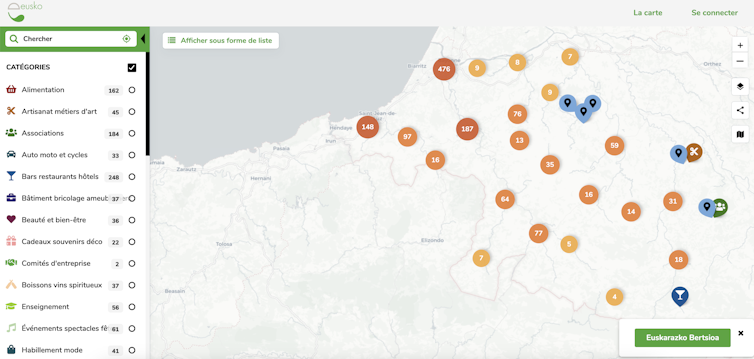 Carte des magasins où il est possible d’acheter avec l’Eusko