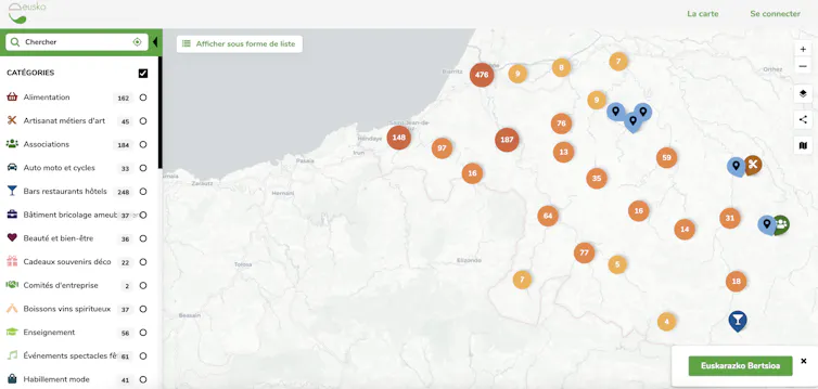 Carte des magasins où il est possible d’acheter avec l’Eusko