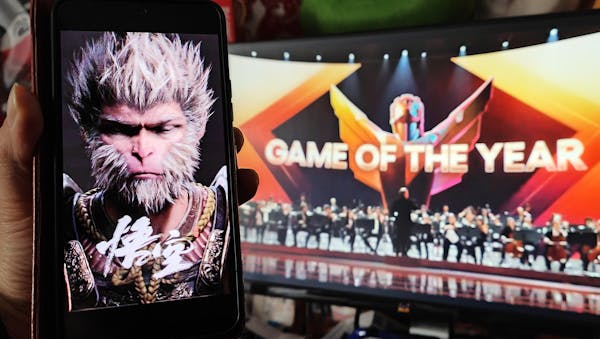 A smartphone screen shows a monkey-man image.