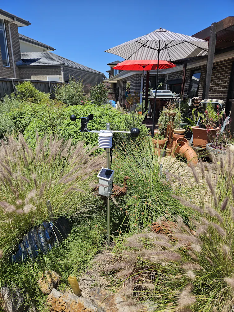 A climate station installed in a backyard to measure its microclimate.