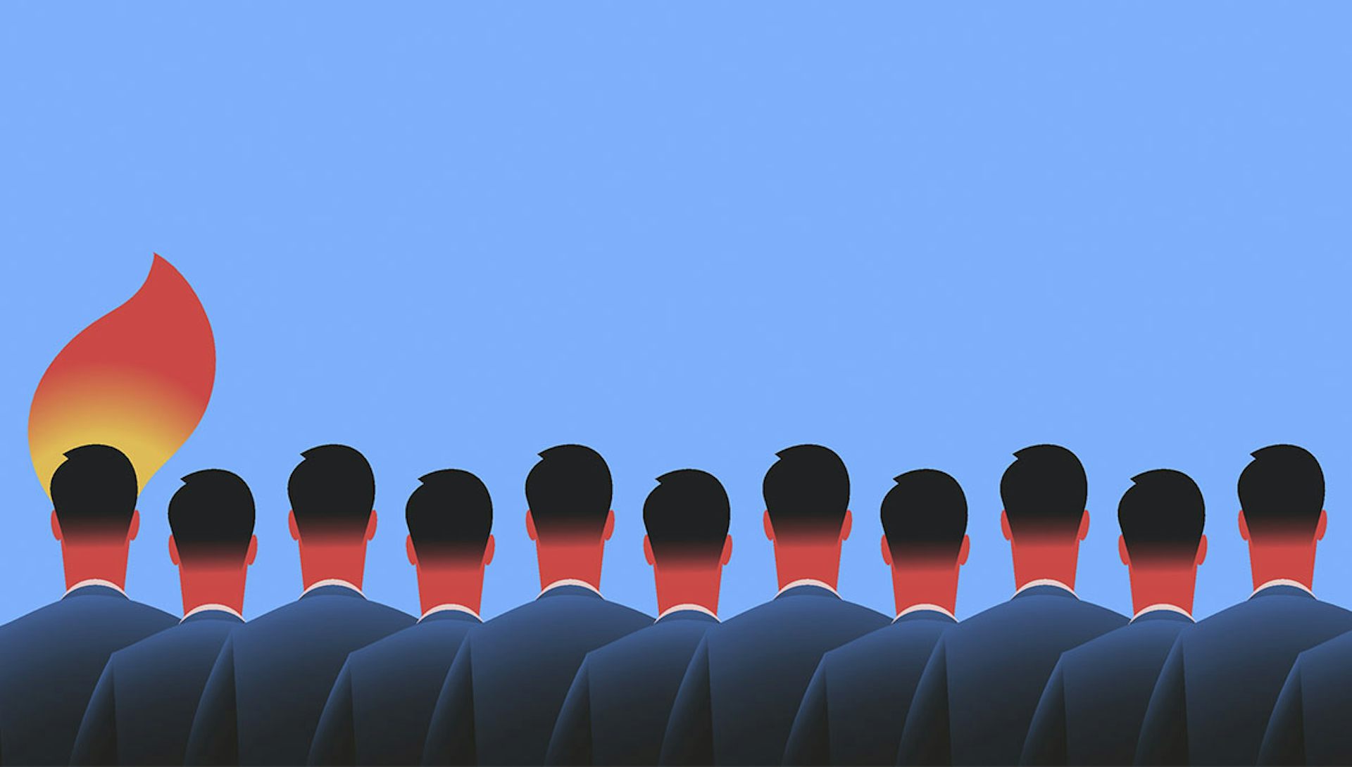 Ilustración que muestra unas cabezas de personas que se asemejan a cerillas, una de ellas encendida