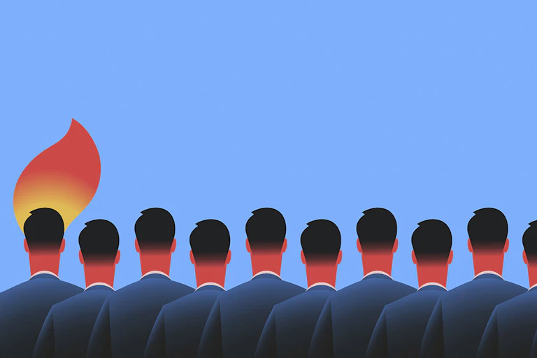 Ilustración que muestra unas cabezas de personas que se asemejan a cerillas, una de ellas encendida