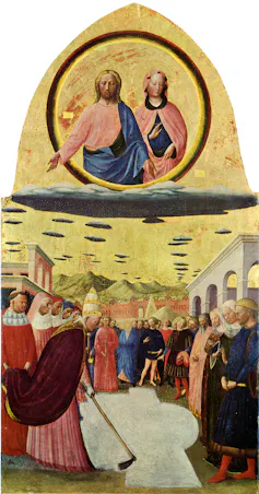 Pintura de Masolino da Panicale en la que se representa la leyenda de la fundación de la basílica.