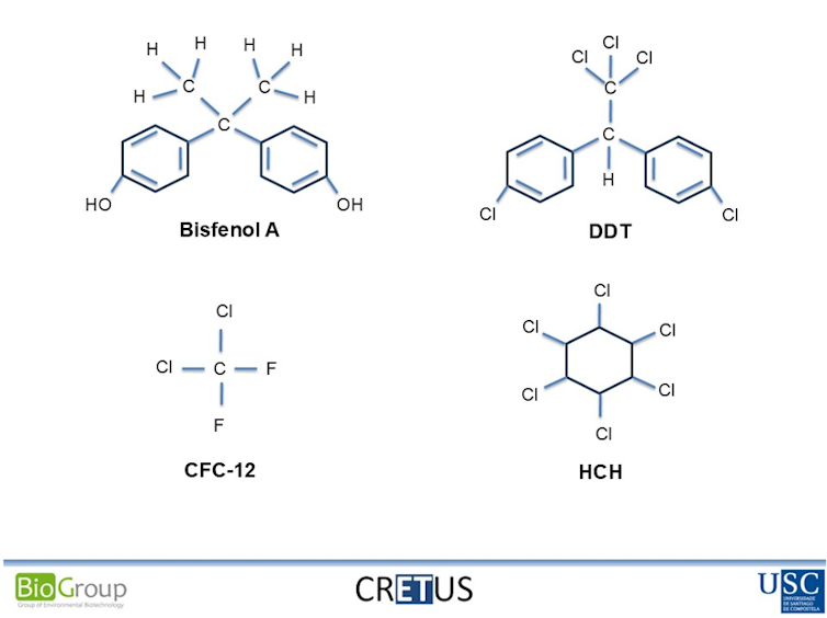 Moléculas del bisfenol A, el DDT y otros compuestos orgánicos tóxicos para el medio ambiente