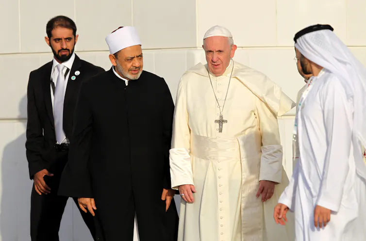 Pope Francis with Ahmed el-Tayeb, the Grand Imam of Al Azhar Al Sharif in Cairo.