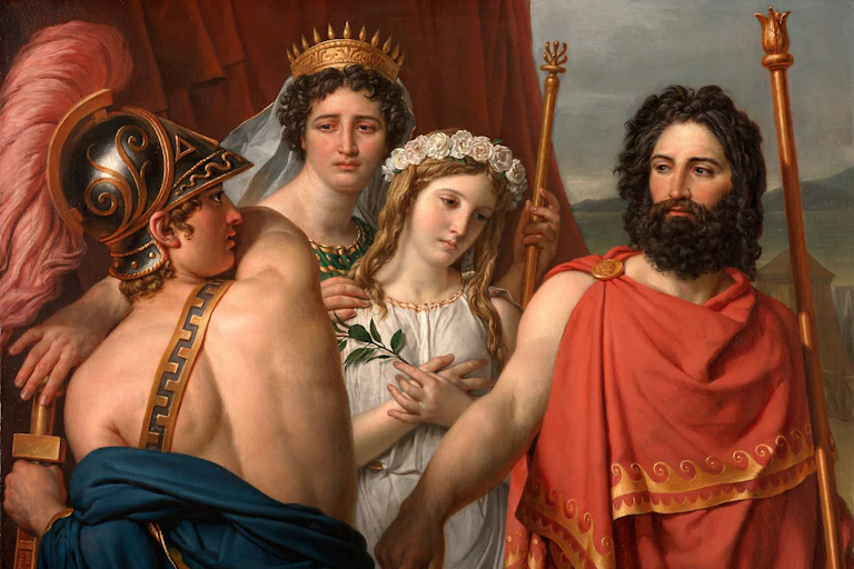 Painting showing Achilles, Clytemnestra, Iphigenia and Agamemnon.