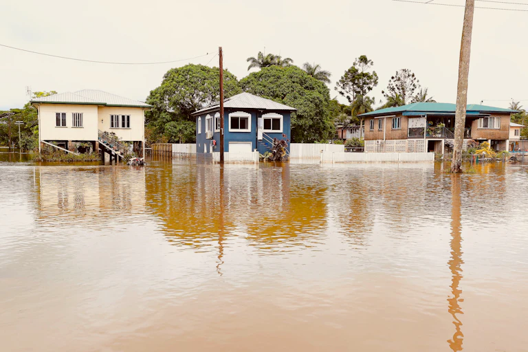 homes on flooded street