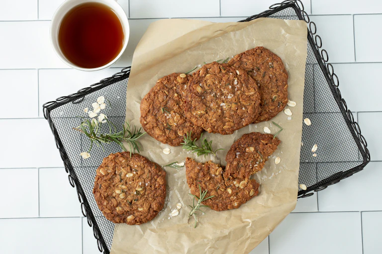 Anzac biscuits on a cookie rack