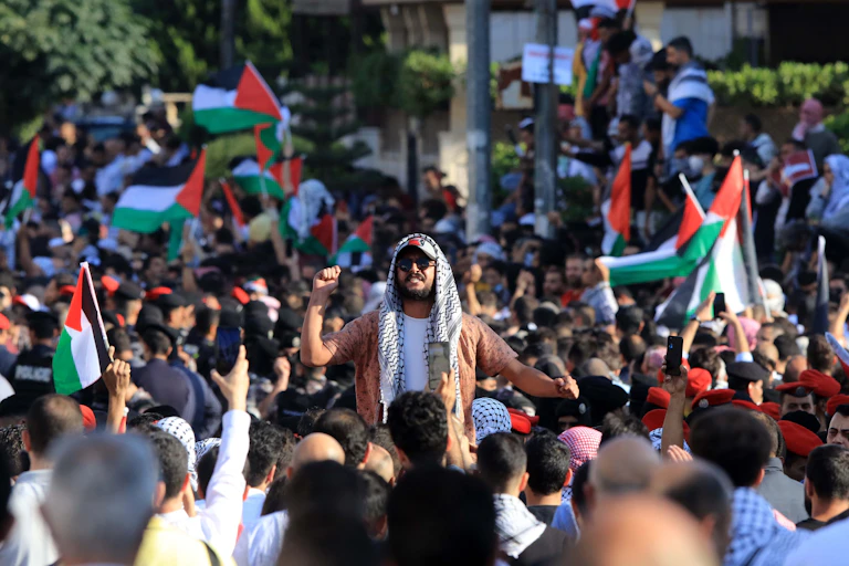 A pro-Palestinian protest outside the Israeli embassy in Amman, Jordan.
