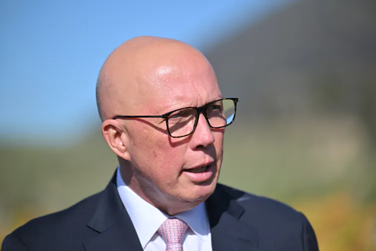 Opposition Leader Peter Dutton speaks to reporters.