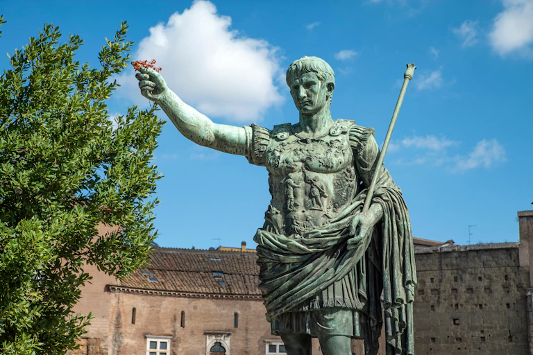 Statue of First Roman Emperor Ceasar Augustus (Gaius Iuius Caesar Octavianus) on the Street of Rome