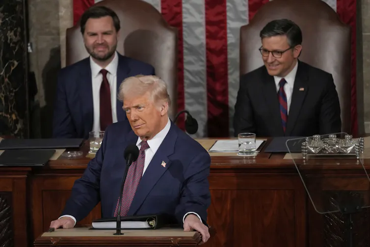 President Donald Trump addresses a joint session of Congress in the House chamber at the U.S. Capitol in Washington, Tuesday, March 4, 2025.