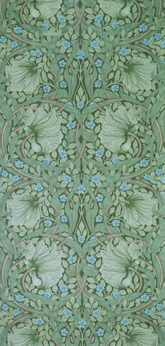 William Morris: new exhibition unearths how Britain’s biggest fashion designer went viral 4 Green wallpaper in a floral design.