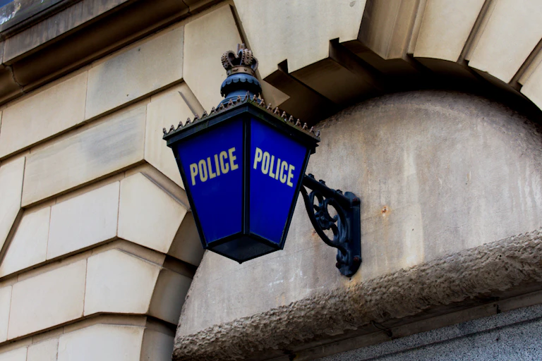 A traditional old blue Police lantern