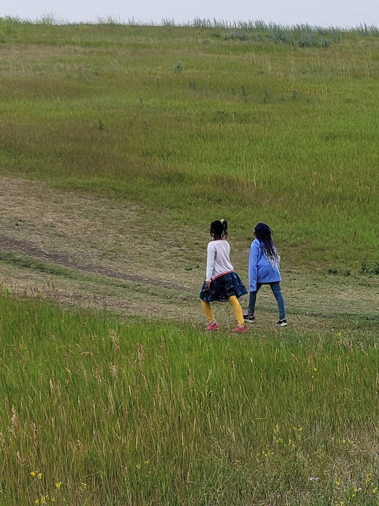 ¿A dónde pueden ir los niños negros en verano? Las familias negras enfrentan las diferencias y las opciones se requieren correctamente 3 Dos niños negros caminando en una colina cubierta de hierba