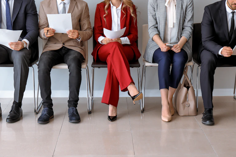 Men and women seated in a waiting room