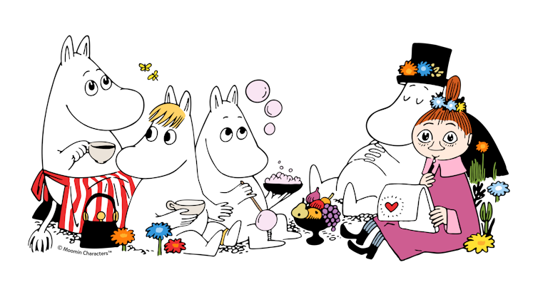 An assortment of strange little Moomin cartoon characters.