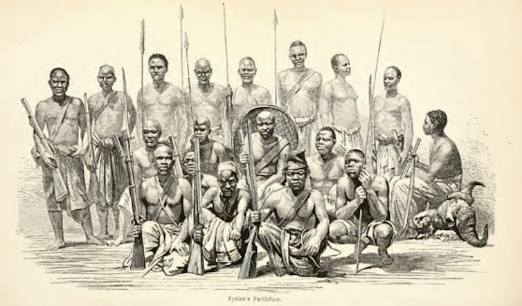 Meet the forgotten enslaved and working-class labourers at the back of British exploration in Africa, Asia and Antarctica 3 A group of men holding spears
