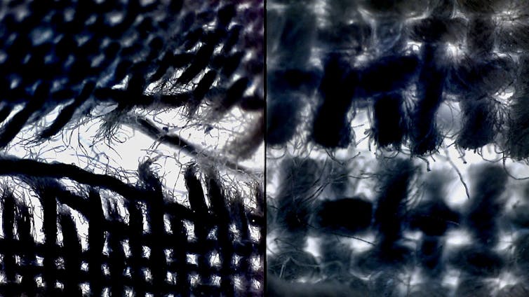 Close up image of a sliced fabric.
