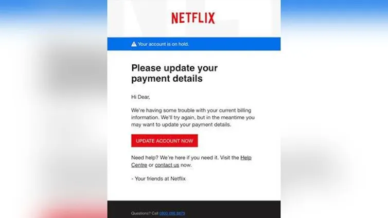 Screenshot of an email with a prominent red button that reads update account now