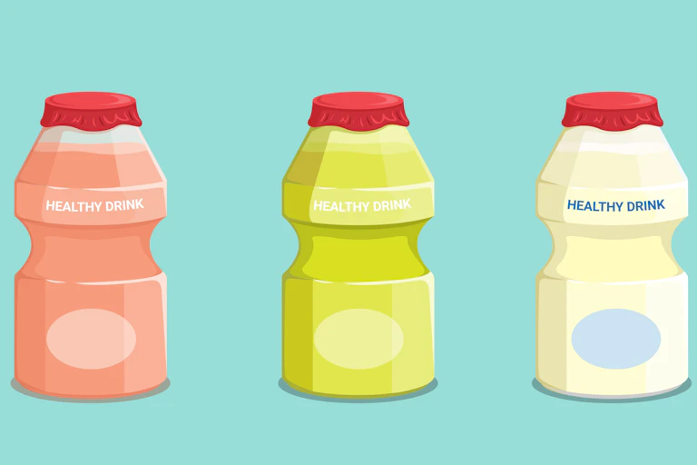 Row of bottles labelled healthy drink