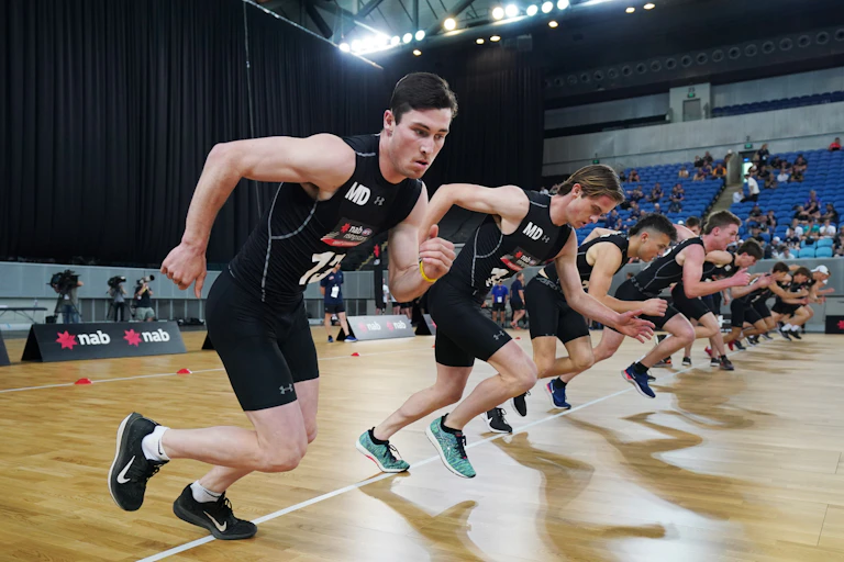 AFL draft hopefuls compete in the 'beep test' during the AFL Draft Combine.