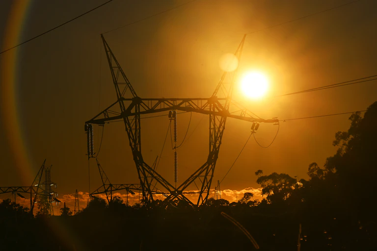 transmission tower at sunset