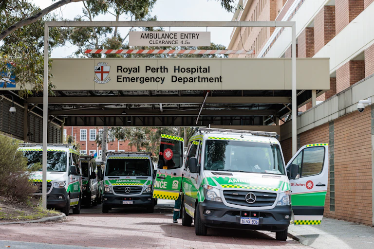 An ambulance outside Royal Perth Hospital