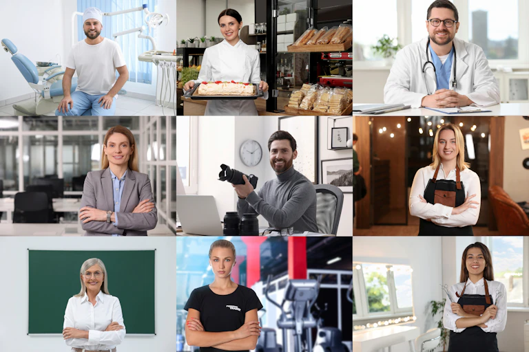 Mosaico con fotos de trabajadores
