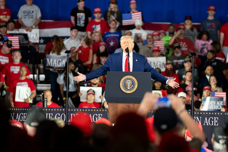 Trump speaks at a rally.