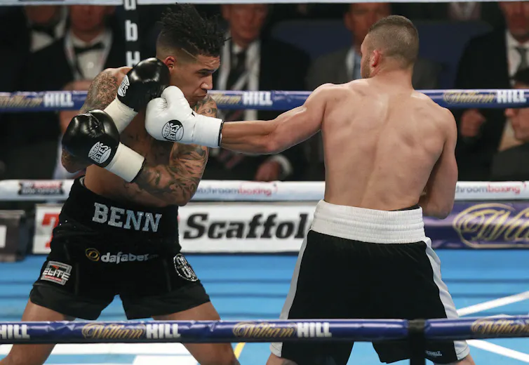 Conor Benn bout against Ivailo Boyanov during their super-lightweight bout in London.