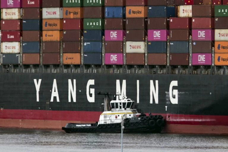 A huge shipping container of Chinese goods at Los Angeles port.