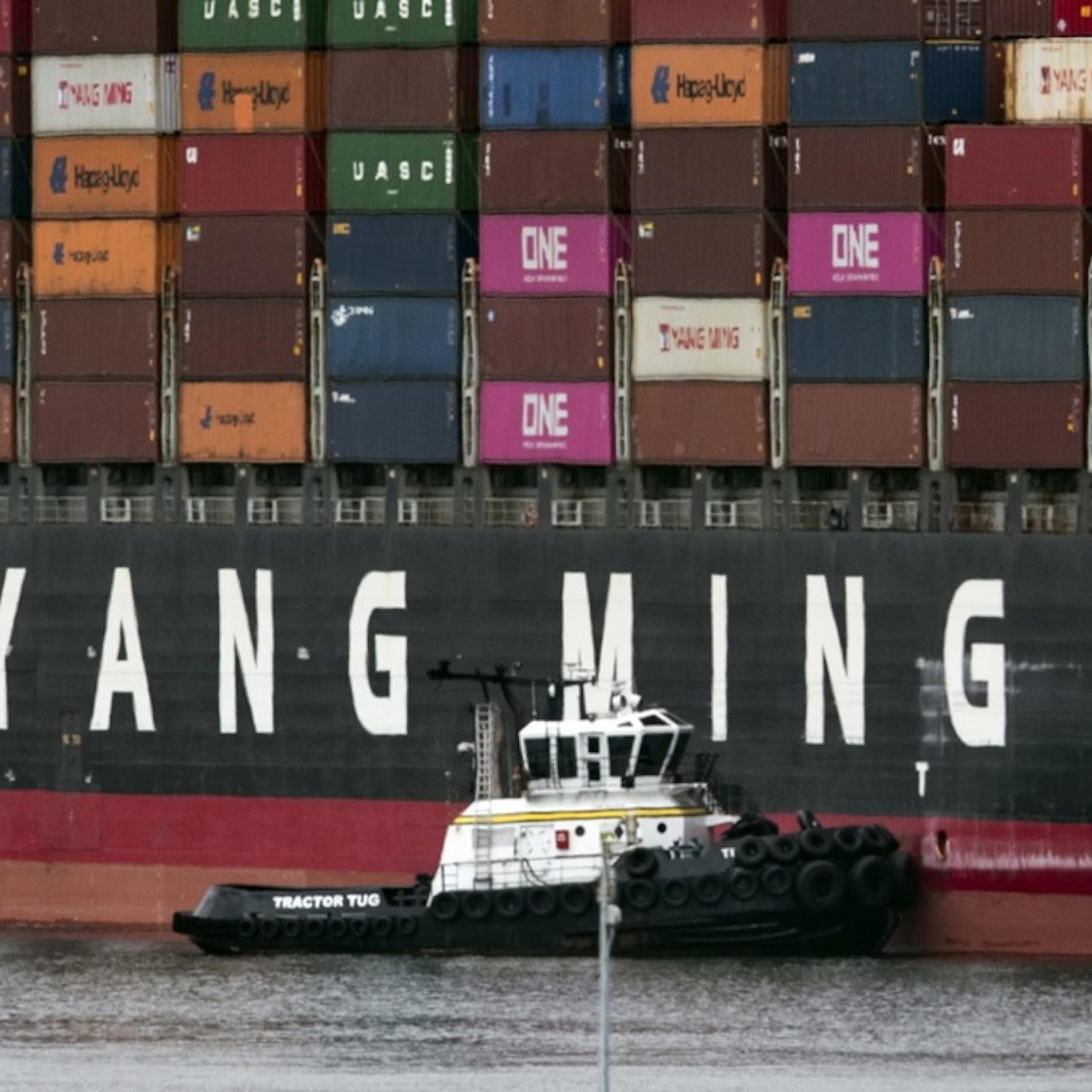 A huge shipping container of Chinese goods at Los Angeles port.