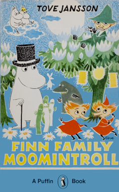 Colourful front cover of Finn Family Moomintroll