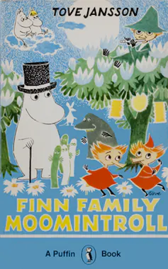 Colourful front cover of Finn Family Moomintroll