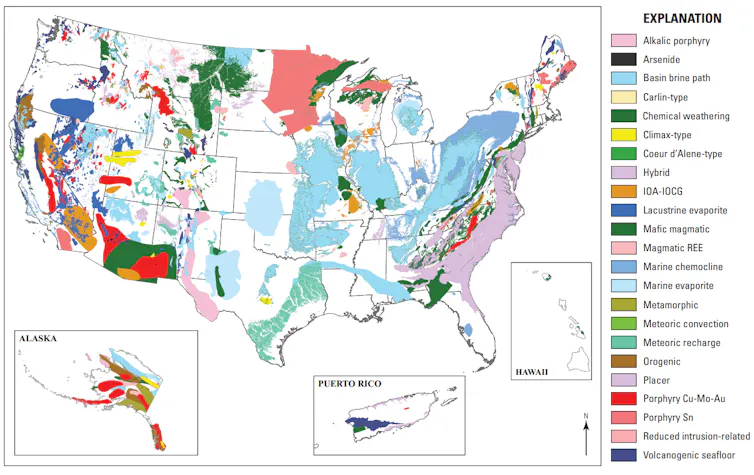 Map shows large areas with potential for critical minerals