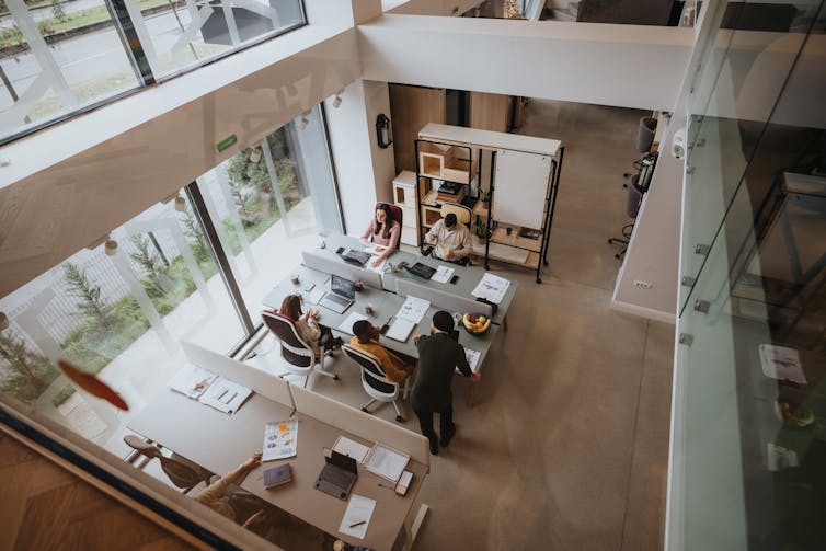Overhead shot of a contemporary office setting