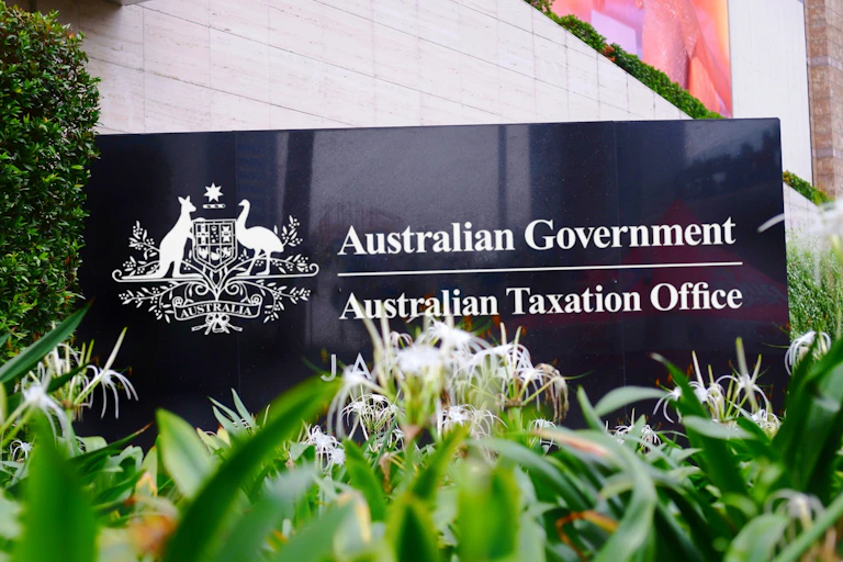 The Australian Taxation Office (ATO) logo signboard. i