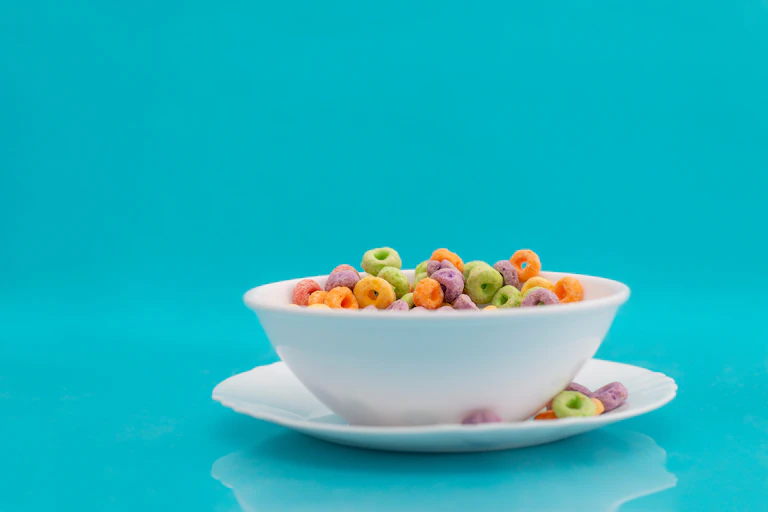 A bowl of colourful cereal