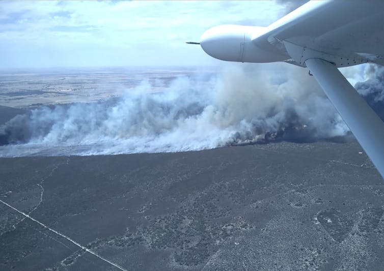 An aerial view of a bushfire in Victoria.