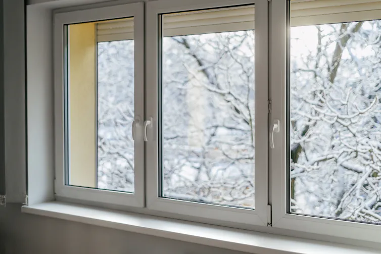 double glazed window snow outside